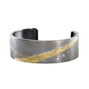 KATE MALLER Narrow Silver And Gold Slice Cuff With Diamonds